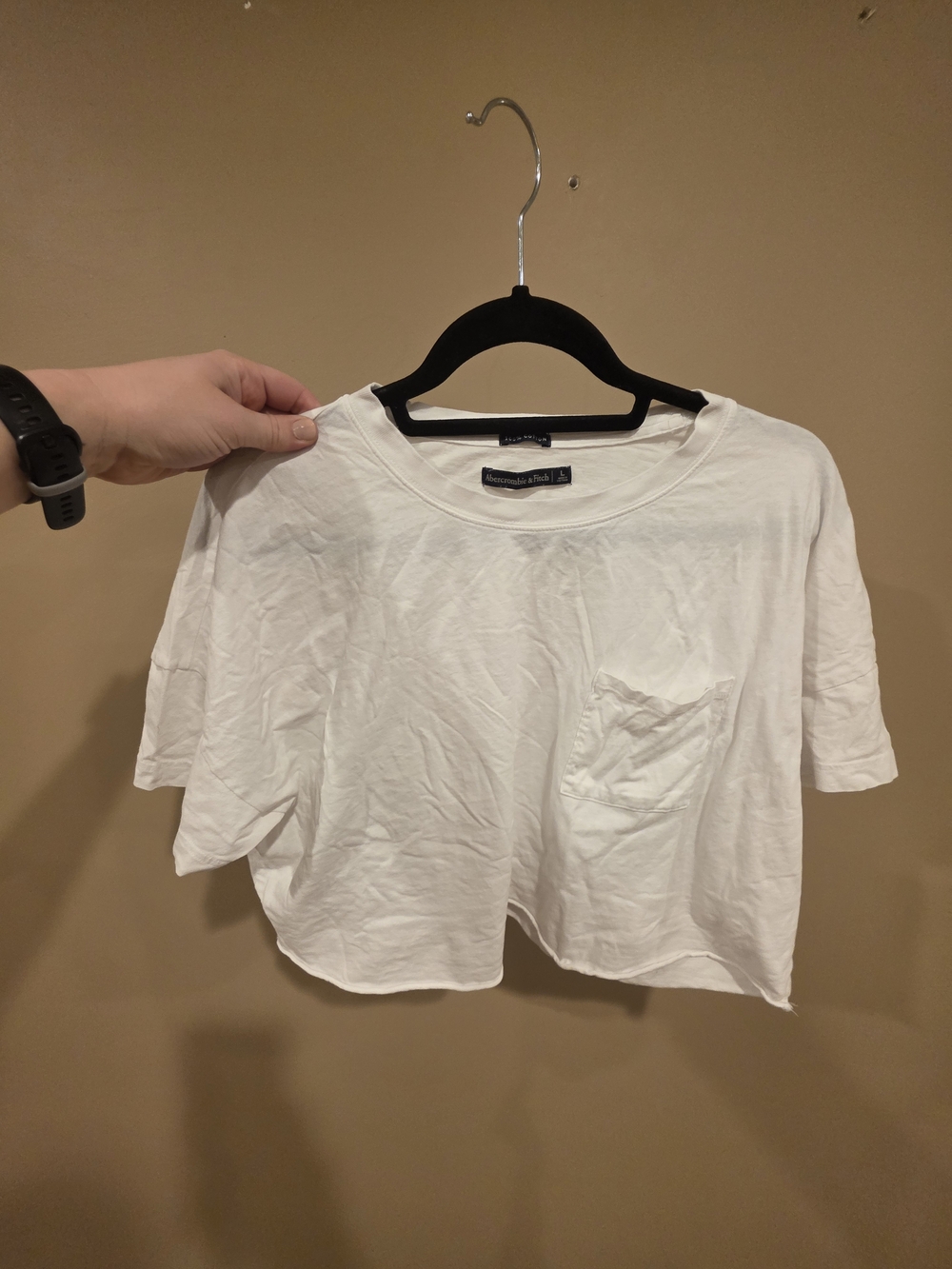 Abercrombie & Fitch White Cropped Pocket T-Shirt